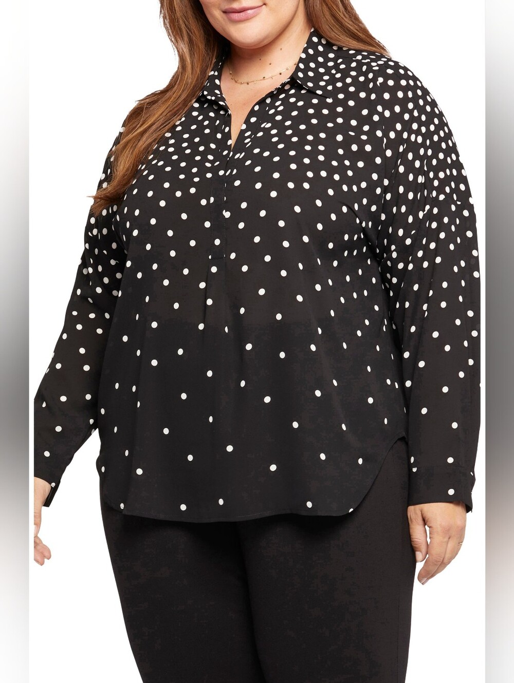 NYDJ Becky Black and White Maximalist Polka Dot Ombre Blouse